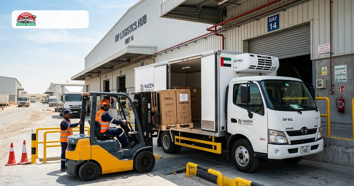 Commercial 3 Ton Cargo Truck Loading Bay in Dubai Logistics Hub