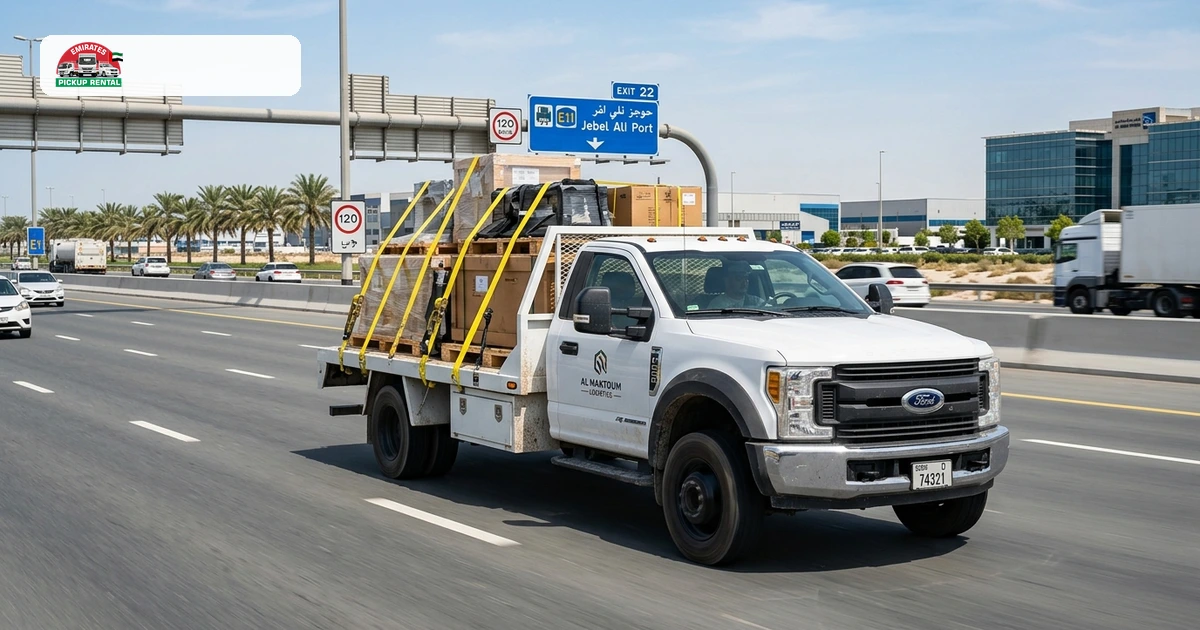 Commercial Flatbed Pickup Truck on E11 Highway Inter-Emirate Transit