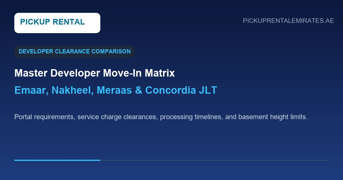 dubai move in permit pickup truck guidelines developer requirements comparison table Emaar Nakheel Concordia