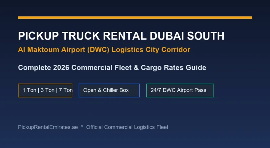 Pickup Truck Rental Dubai South & Al Maktoum Airport (DWC): Commercial Cargo Rates & 1-3-7 Ton Logistics Guide 2026